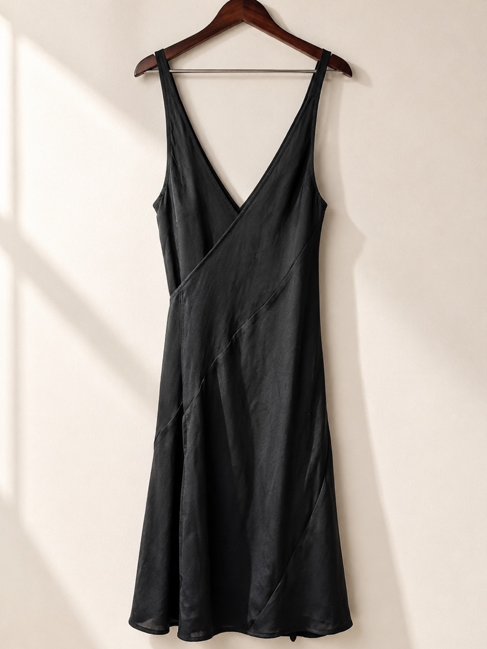Free People Tonel Black Satin Chiffon Wrap Slip Dress M